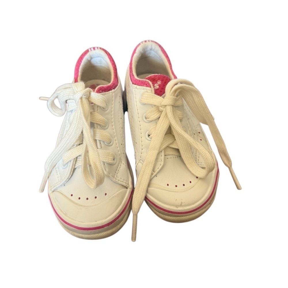 Keds Kids' White Leather Sneakers with Pink Accents-Size 7